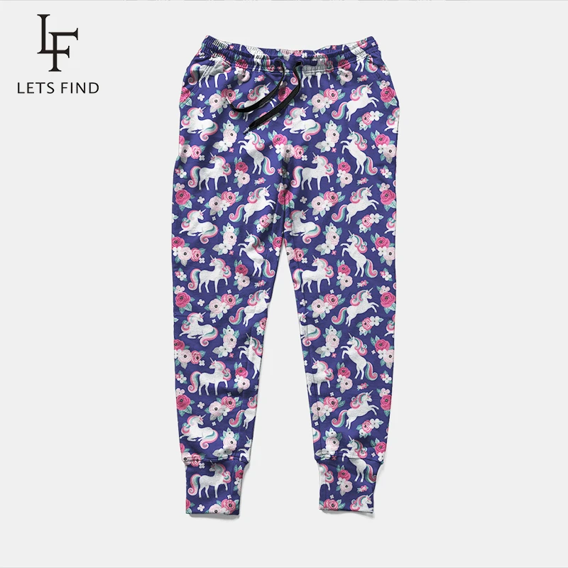 LETSFIND Fashion High Quaility Women Jogger Unicorns and Flowers Print Have Pocket Harem Pants Soft Comfortable Streetwear