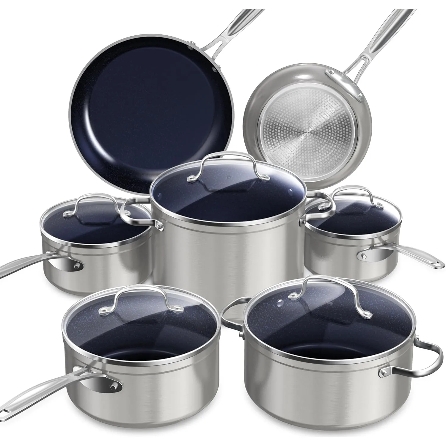 

Nuwave Healthy Duralon Silver Ceramic Nonstick Cookware Set Diamond Infused Scratch-Resistant PFAS Free Dishwasher Oven Safe