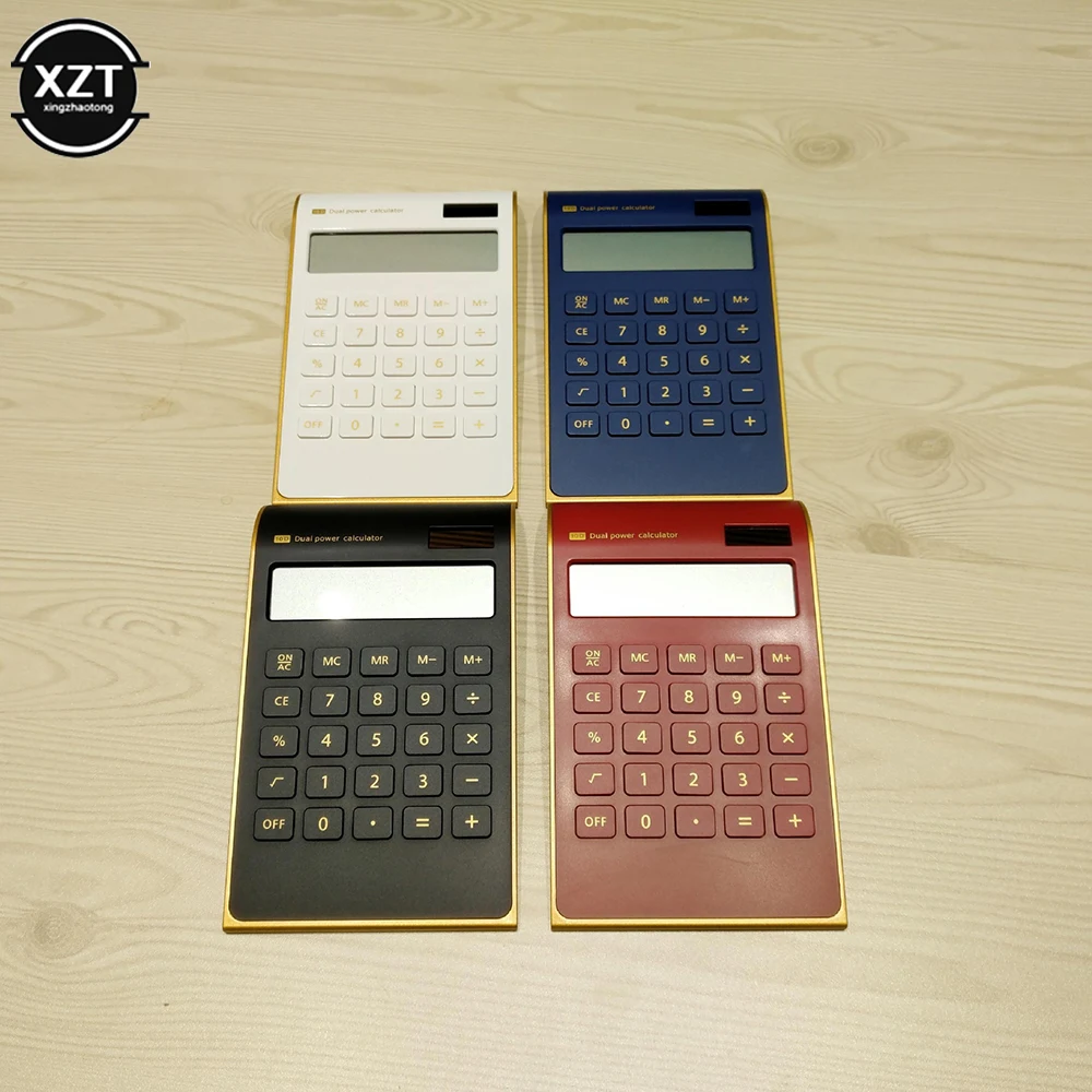 Creative Ultradunne Draagbare Mini Gold Frame 10 Digitale Rekenmachine Solar Kristal Toetsenbord Dual Power Calculator Kantoorbenodigdheden