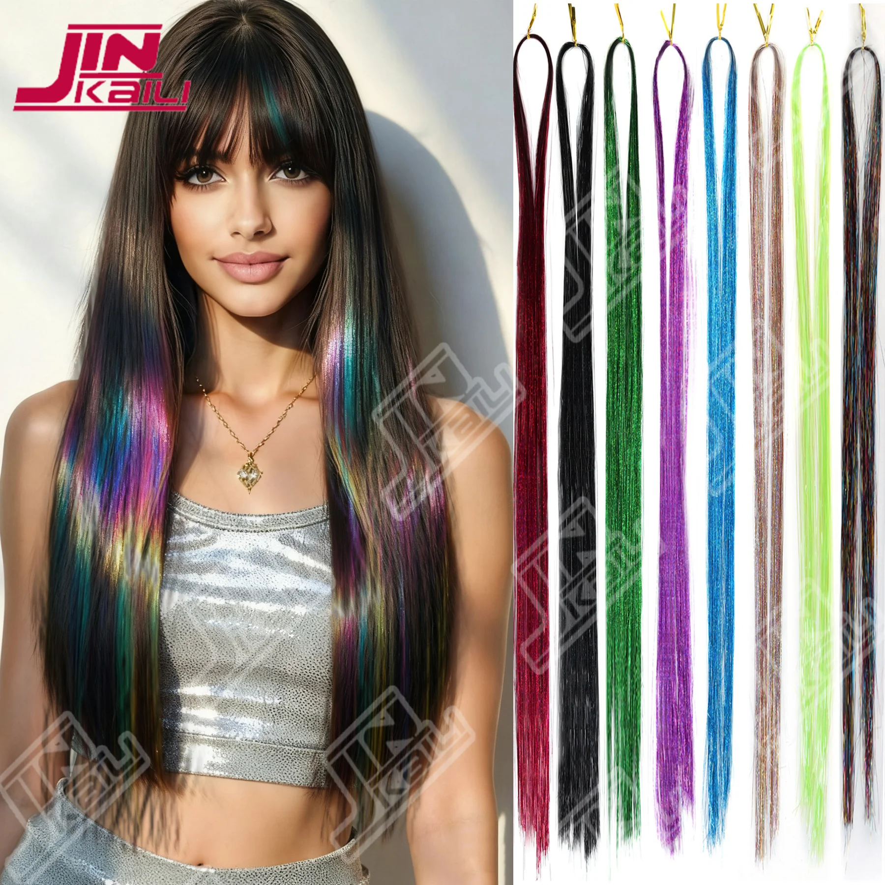 JKL synthetic 1 Pc Sparkle Shiny Hair Tinsel Hair Extensions Dazzles Women Hippie for Braiding Headdress Hair Braiding