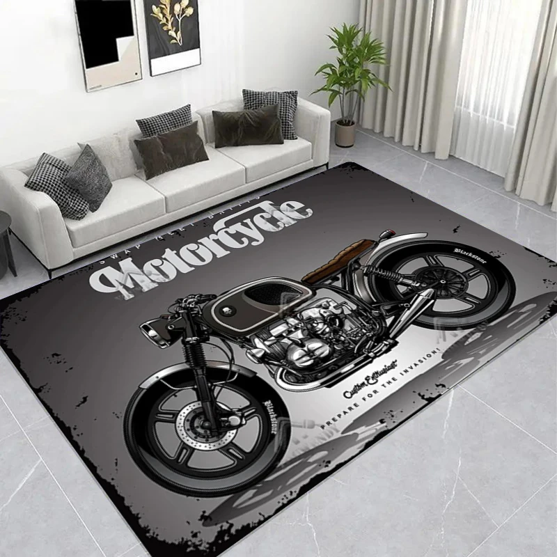 

vintage motorcycle art Printed Large Carpet,Retro Creative Living Room Bedroom Sofa Area Rug,home Decor,Floormat