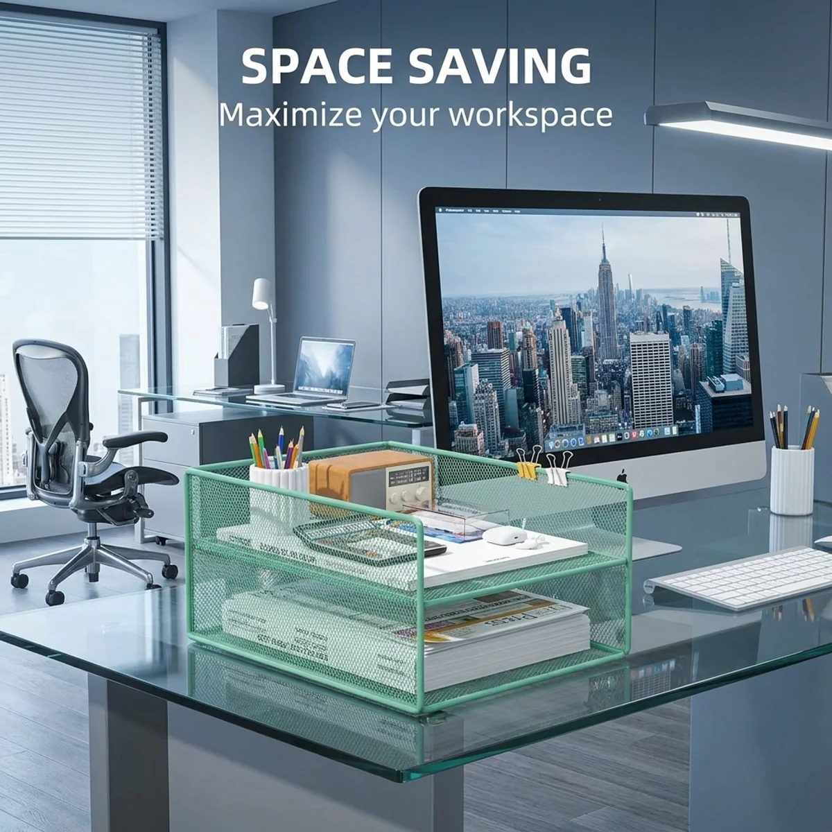 

2/3/4-Tier Mesh Desk File Organizer – Large Capacity, No Assembly, Rust-Resistant, Keep Desk Tidy & Save Space