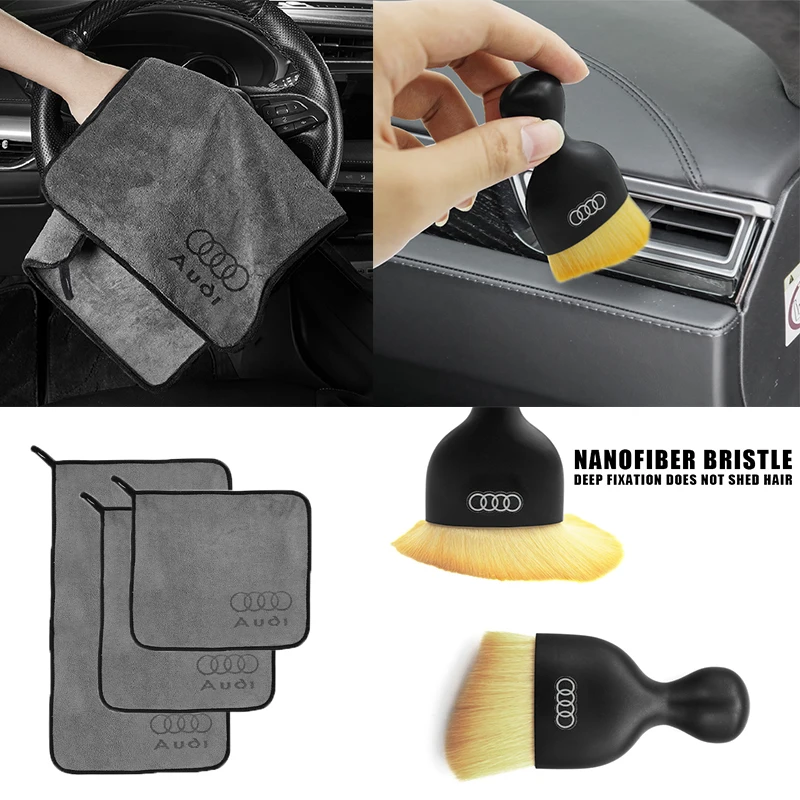 For Audi A1 A2 A3 A4 A5 A6 A7 A8 Q5 RS4 S6 B8 Car Interior Cleaning Soft Brush With Car Wash Towel Microfiber Cleaning Rag Cloth