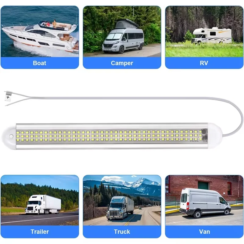 

1/2/4PCS LED Car Interior Light Bar 120 LEDs 1200LM 12W Strip Lights ON/Off Switch for Truck Van RV Trailer Boat - Vehicle Inter