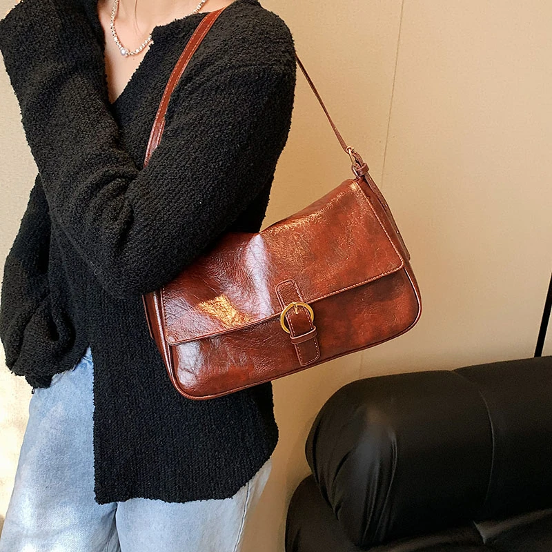 PU Shoulder Bags Hasp Women\'s Bags on Sale 2024High Quality Solid Handbag Sewing Thread Fashion Small Square Bag Bolsas De Ombro