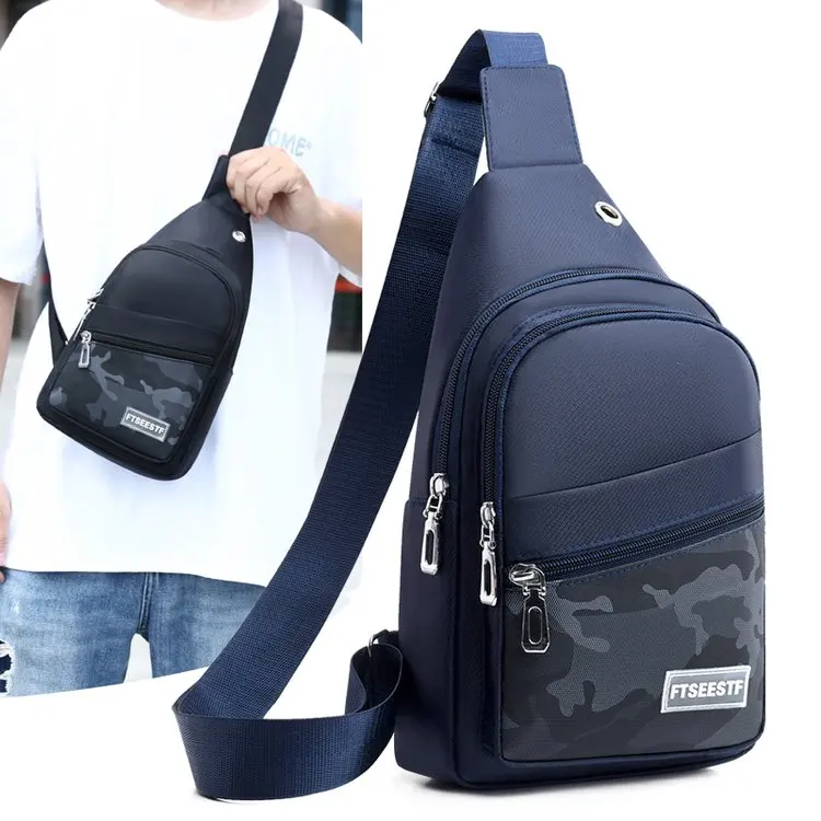 Casual Waterproof Men's Crossbody Bag Lightweight Fashionable Multi-Functional Chest Bag Oxford Cloth Zipper Closure Leisure