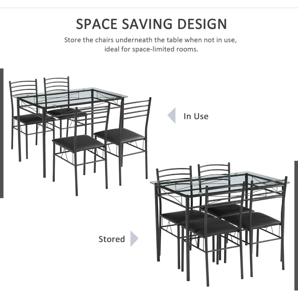 Mesa de comedor con 4 sillas [4 manteles individuales incluidos, negro, 43,3x27,5x30, 15,7x16,9x33,8