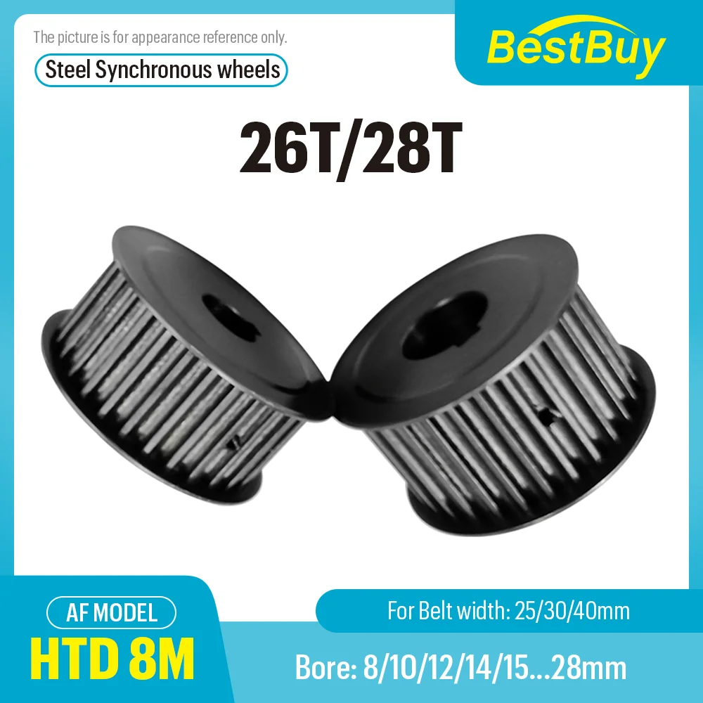 

26Teeth 28Teeth HTD 8M Steel Timing Pulley AF type HTD 8M 26T 28T Synchronous Wheel for Belt Width 25/30/40mm Bore 8-28mm