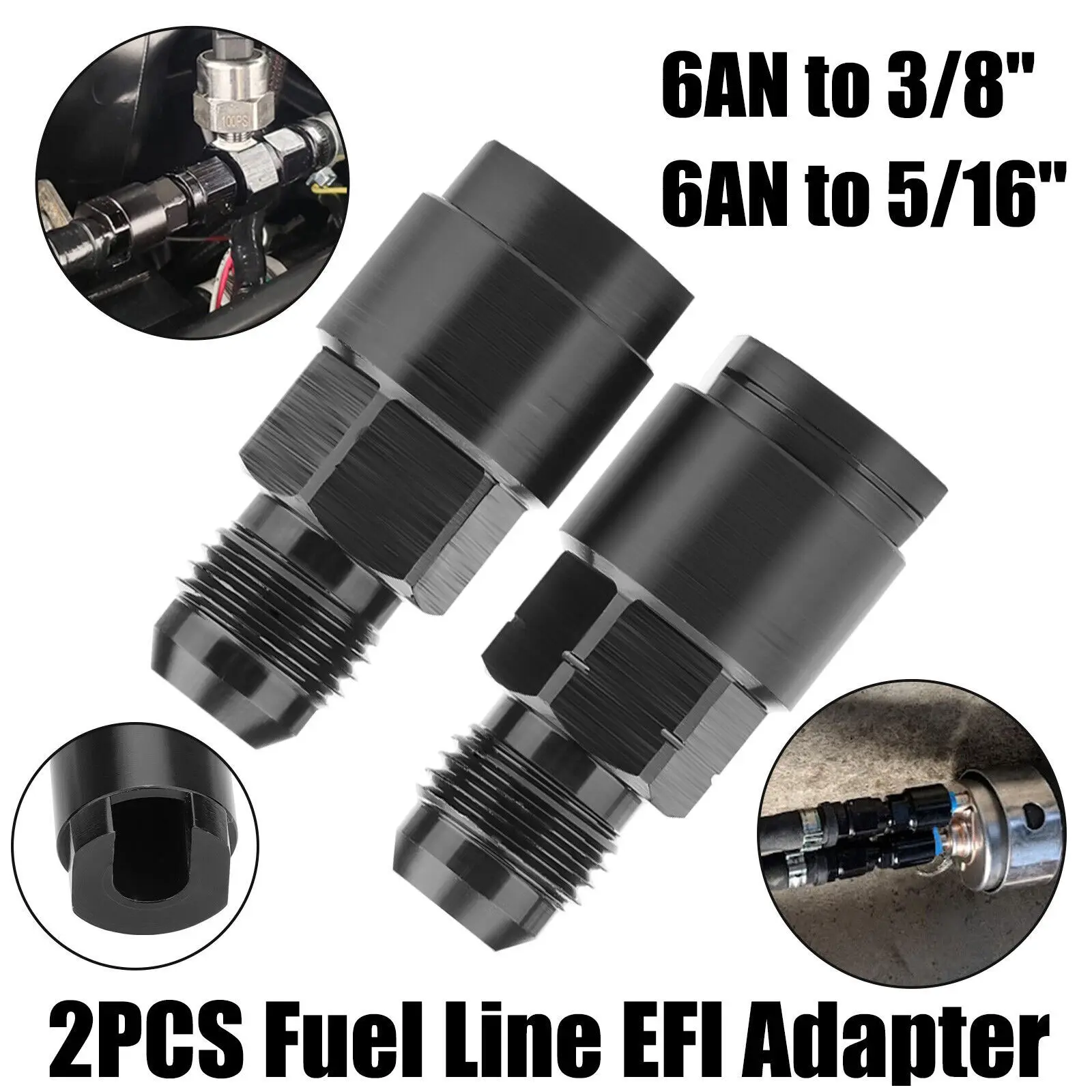 2Pcs Fuel Line EFI Rail Adapter AN6 to 5/16