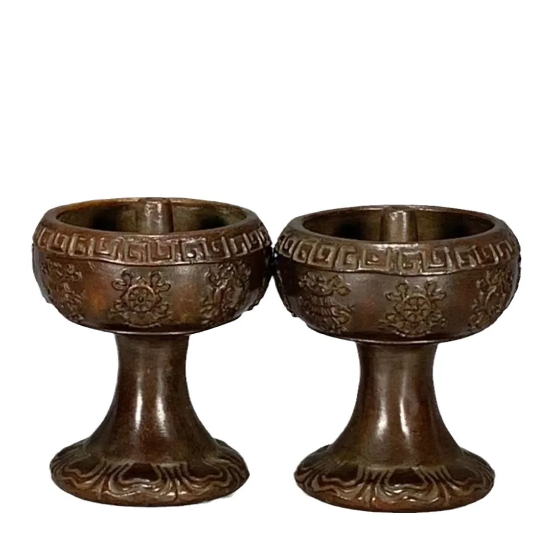 

Oil lamp old-fashioned eight treasures Buddha ancient old bronze candlestick brass gilded crafts Animal figurines objects home