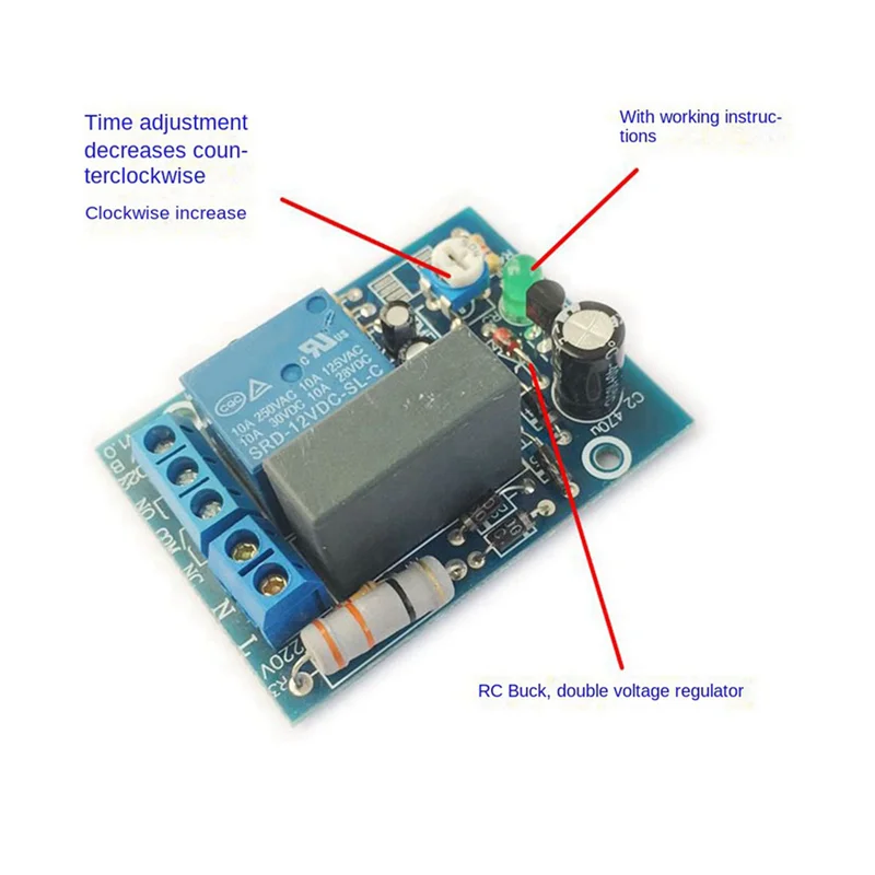 ABJN-2X AC 220V Adjustable Timer Delay Switch Turn On/Off Time Relay Module New(0-10 Minutes)