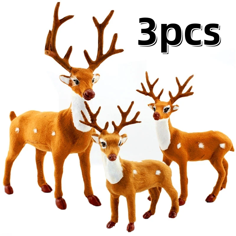 Christmas Elk Decorations Simulation Christmas Reindeer Figurine Christmas Dolls Sika Deer Ornaments Artificial Plush Reindeer