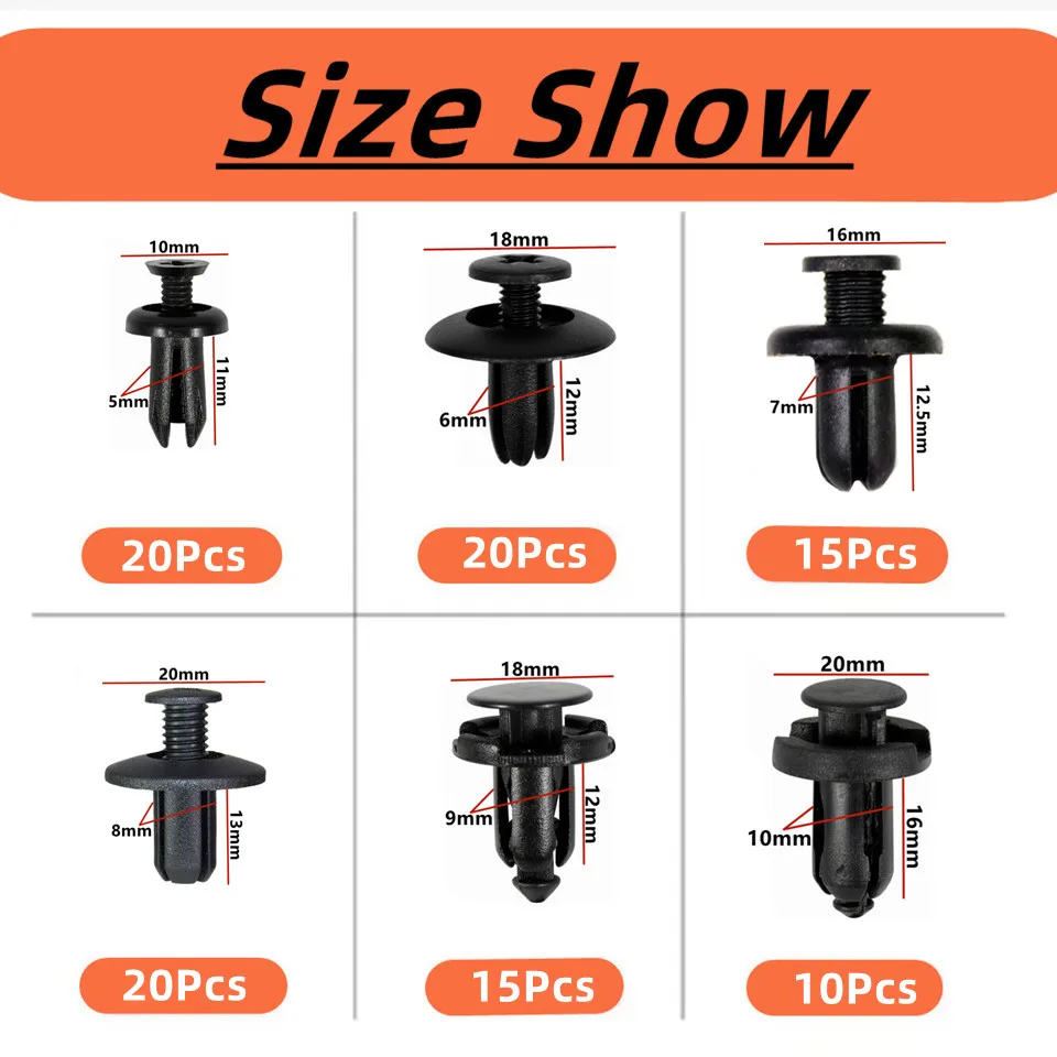 8mm 6mm 7mm 5mm 9mm 10mm Car Bumper Box Fastener Clip Universal Auto Mudguard Plastic Screw Rivet Bag Packed Clamp