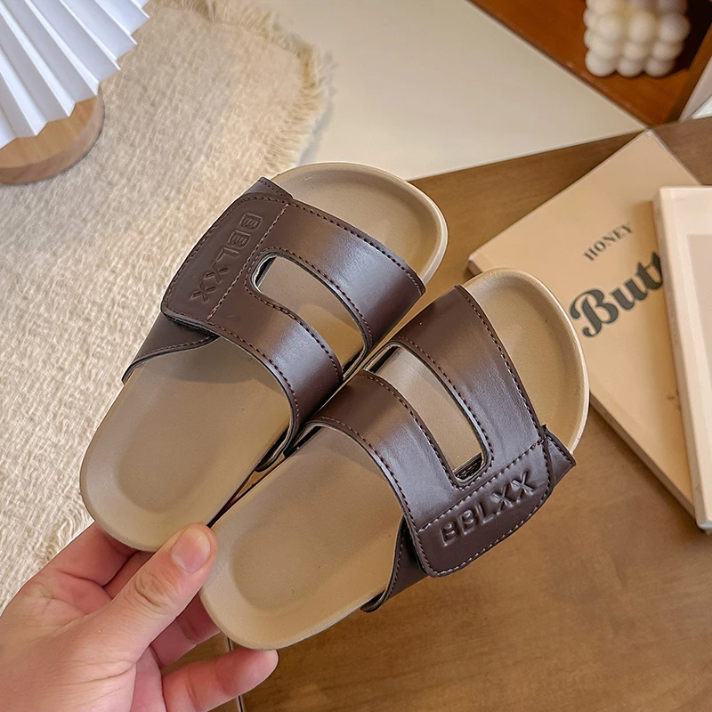 Retro Embossed Letter Two Strap Slides, Lightweight Soft Sole Open Toe Sandals, Fashion Daily Wear Beach Pool Slippers