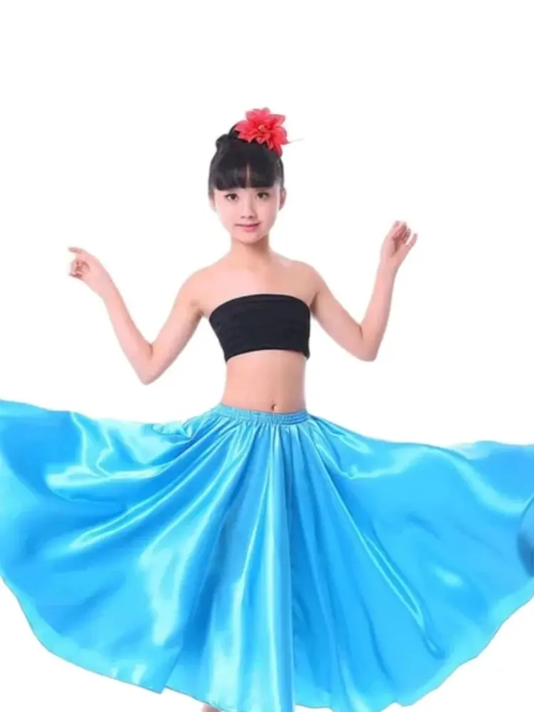 1pcs/lot Kids Girls Belly Dance Costumes Children Belly Dancing solid satin long skirt