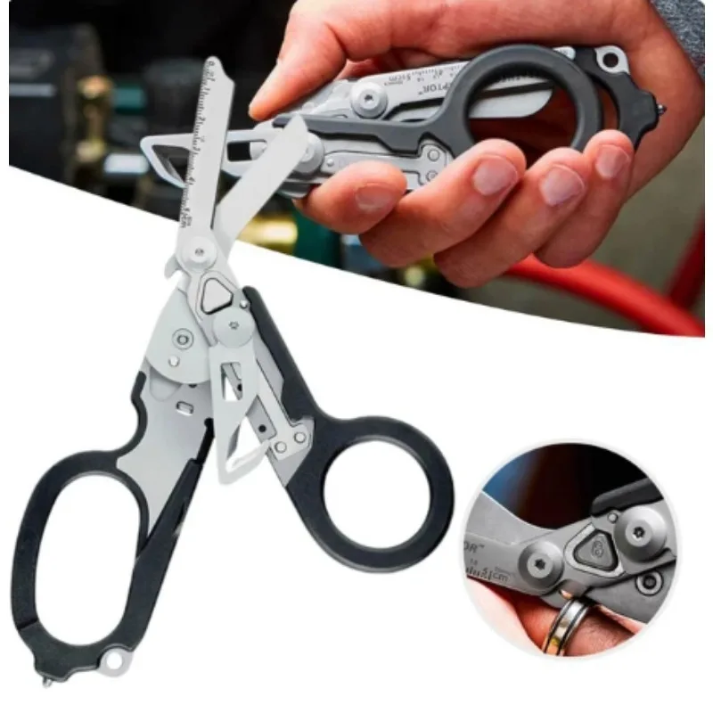 Multifunctional Outdoor Tools with Glass Breaker Strap Cutter, Emergency Response Scissors, Folding Pliers, Safety Hammer