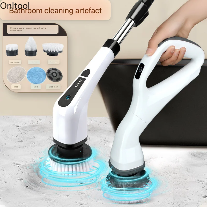 7-in-1 Multi-purpose Wireless Electric Cleaning Brush Long Handle Retractable Bathroom Toilet Floor Electric Brush Electric Mop