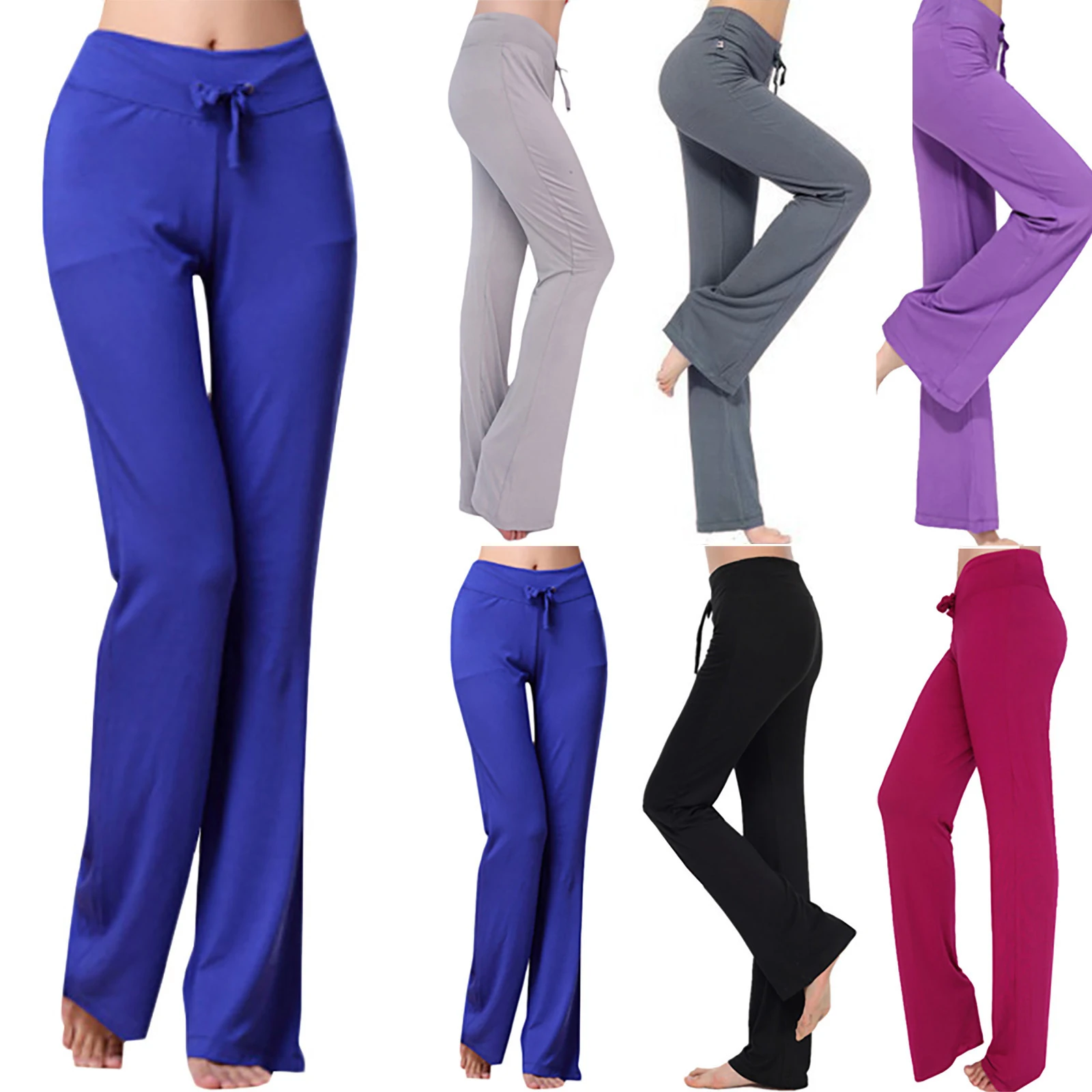 Women's Mid Waist Drawstring Flared Leg Yoga Pants Soft Fabric Multi Color Casual Daily Workout Trousers #1