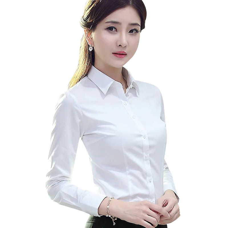 

White Long Sleeve Business Shirt Women's Formal Inner Wear Commute Style Professional Work Uniform Top Spring Autumn Fashion