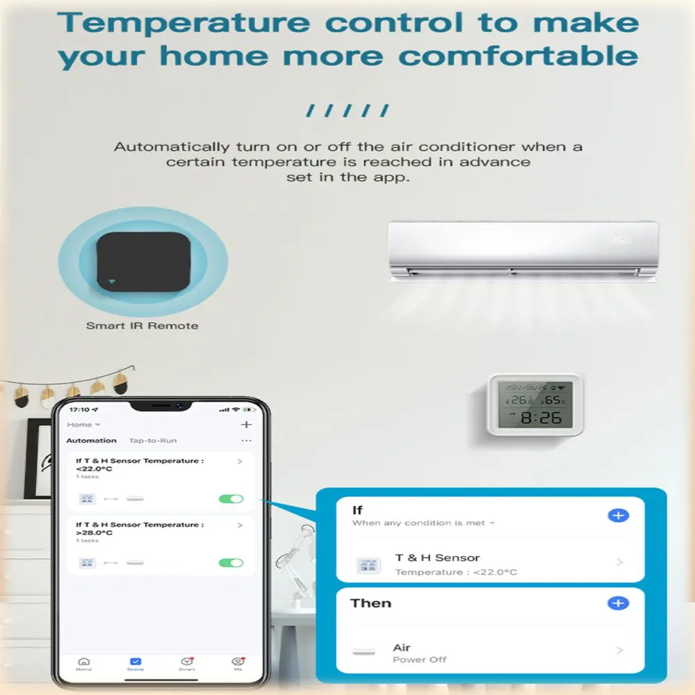 Sensor de temperatura y humedad con WiFi, pantalla LCD, retroiluminación, funciona con Alexa, asistente de Google, Smart Life, Tuya