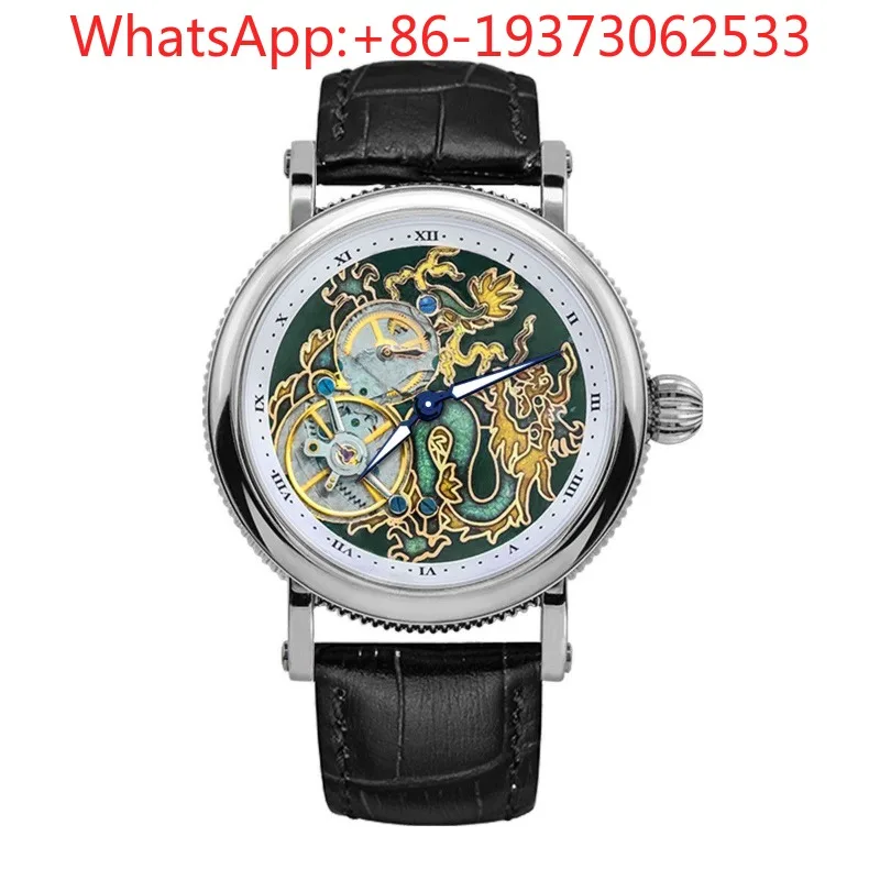 Customized Guochao Enamel Painted Longteng Four Seas Tourbillon Caruso Mechanical Watch