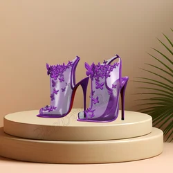 Purple Cut Heel Clear PVC Sandals Solid Peep Toe Hollow Shoes Thin High Heel Shoes for Women High Heel 2023 New Zapatillas Mujer