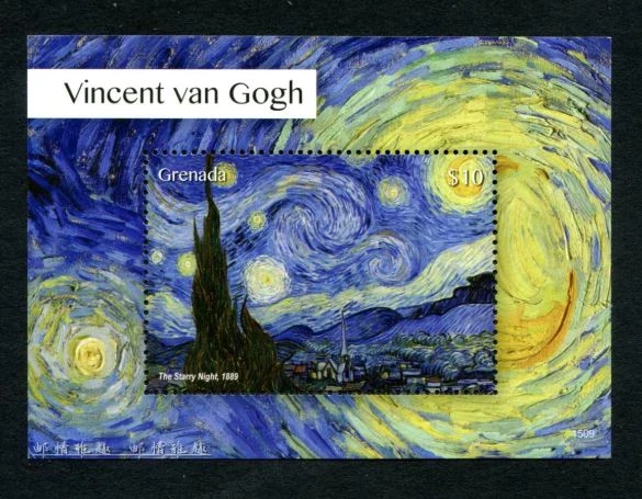Grenada Post Briefmarken Y2015 Van Gogh Gemälde Sternenmondhimmel 1 Neue MNH Sammlerbriefmarken Material für Scrapbooking – Detail 1