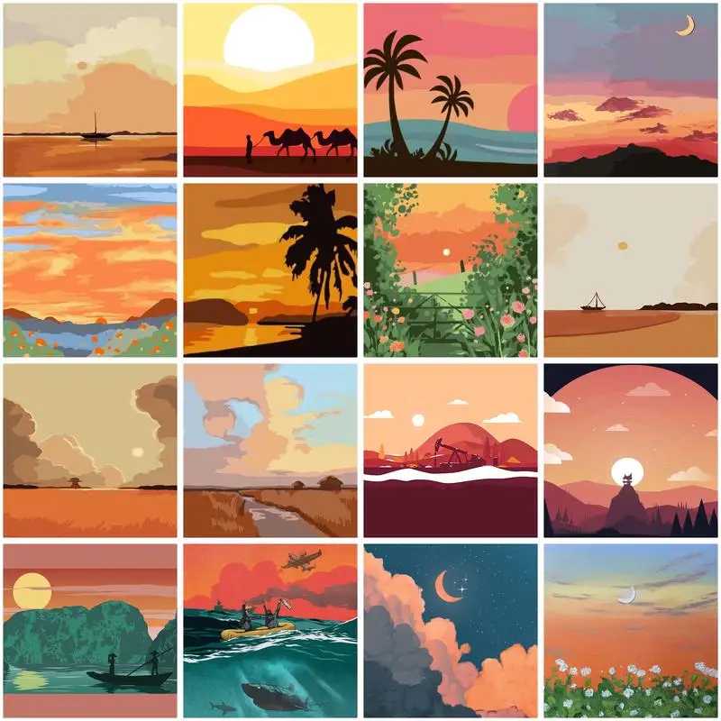 

GATYZTORY Paint By Number Scenery 20x20cm Picture By Numbers Setting Sun Painting Numbers On Canvas For Adults And Kids Crafts