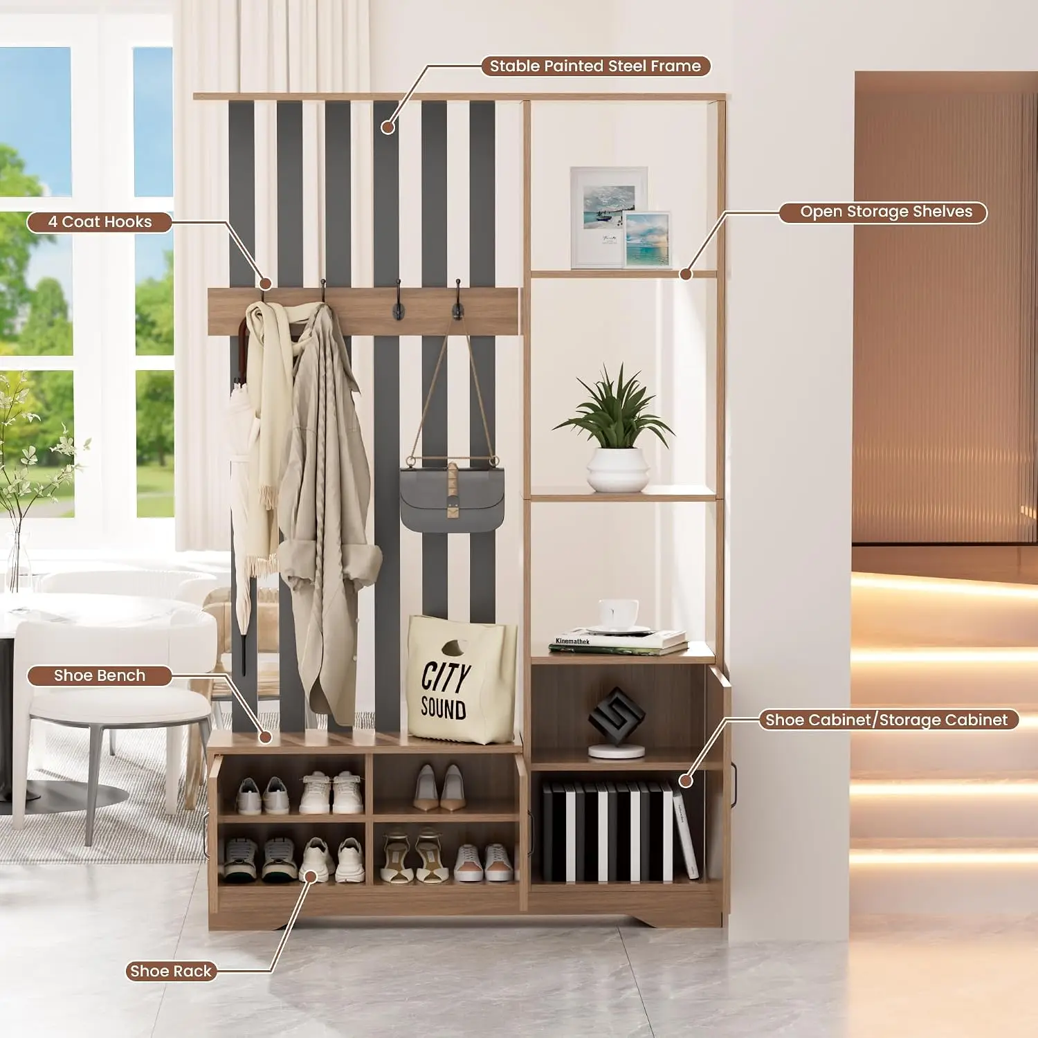 Room Divider with Shelves, Floor to Ceiling Wall Partition Divider, Freestanding Room Dividers Screen with Coat, Customized