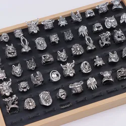 10/20/30/50Pcs/Lot Fashion Punk Rock Skull Snake Eye Animal Rings For Men Multiple Styles Mix Jewelry Party Gifts Wholesale