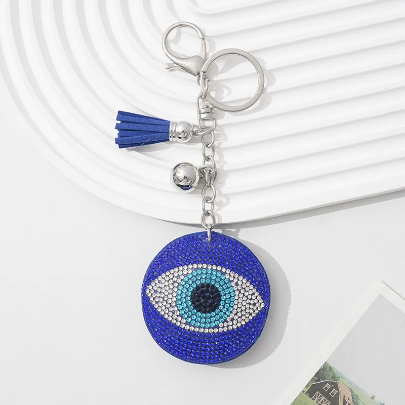 Blue Eye Shape Crystal Pandent Velvet Rhinestone Keychain  For Women Bag Gift With Aolly Key Ring Jewelrt Accessories - view 2