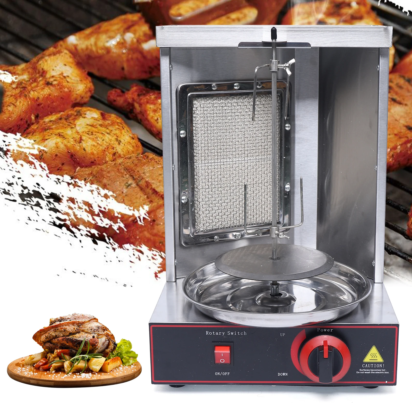 Elektrischer Barbecue-Grill 2000W Shawarma-Maschine 0-300 ° Gleichmäßige Hitze für Hähnchen, Truthahn, Tacos, Kebab