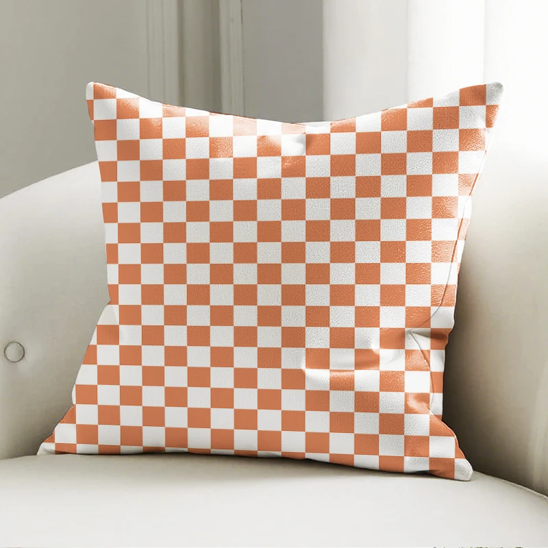 

Orange Gingham Check Pillow Case Square Cushion Cover Soft Decor for Sofa Bedroom Home Decorative Throw Pillowcase