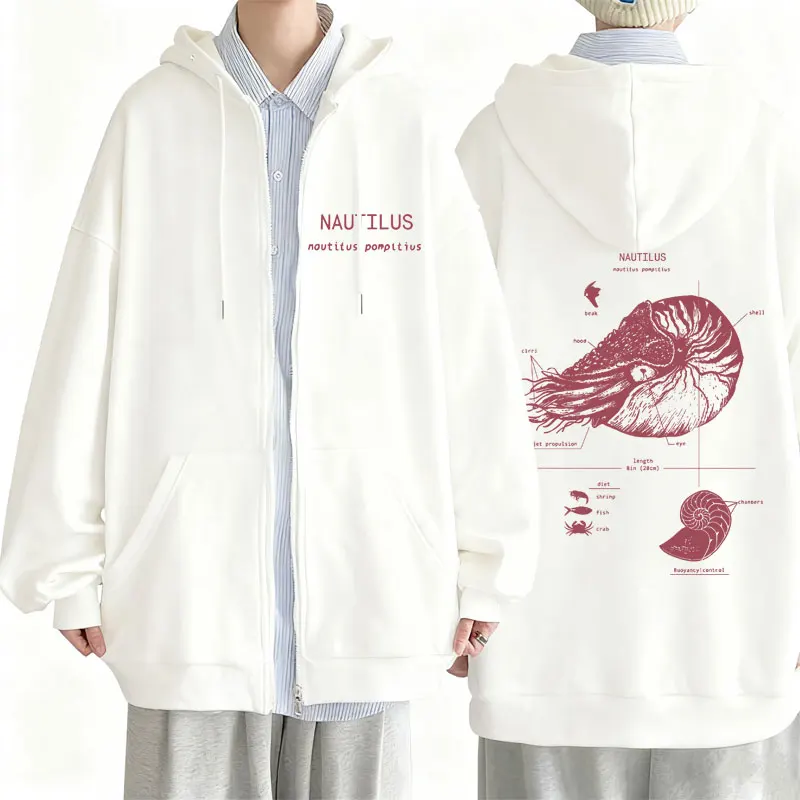 

Funny Nautilus Anatomy Graphic Zipper Hoodie Men Women Casual Oversized Zip Up Hoodies Coat Unisex Fashion Vintage Streetwear