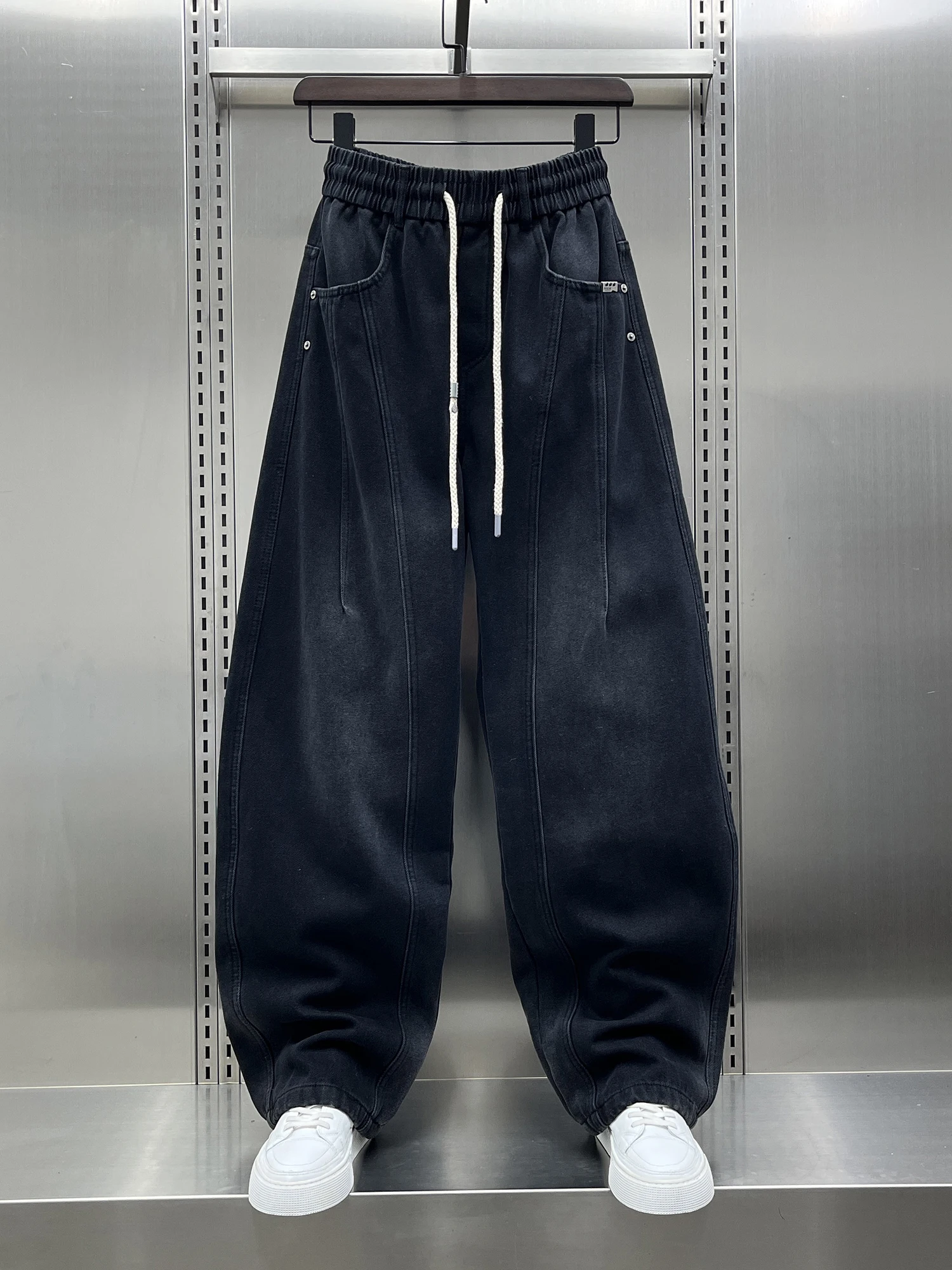 

Waed Fce Lined Thi Men's Jeans Straight Leg Casual Pants High Street Sle Winter New Trend Brand mid Waist Jeans