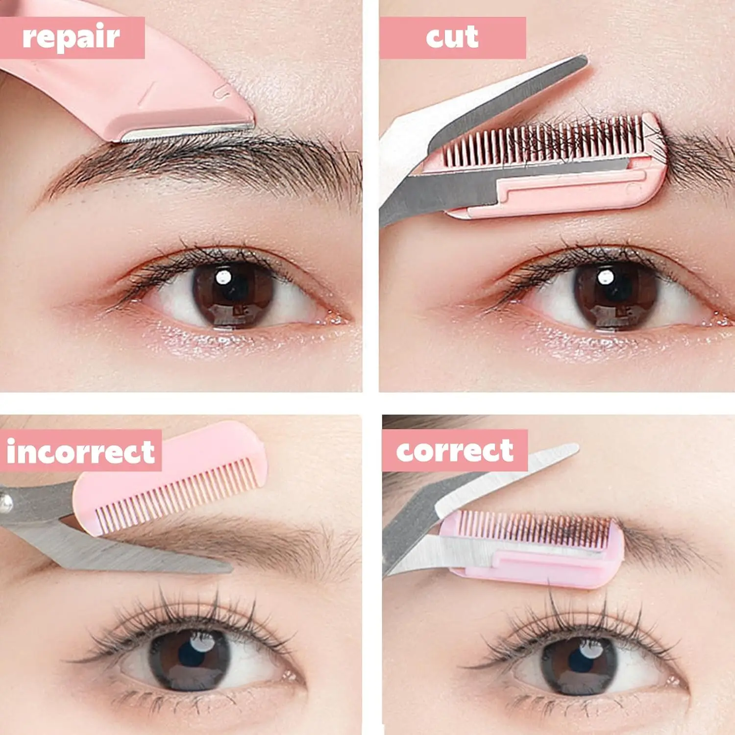 Tijeras para cejas con peine, juego de recortador de cejas de precisión profesional, herramienta de belleza para maquinilla de afeitar para cejas, 2 uds.