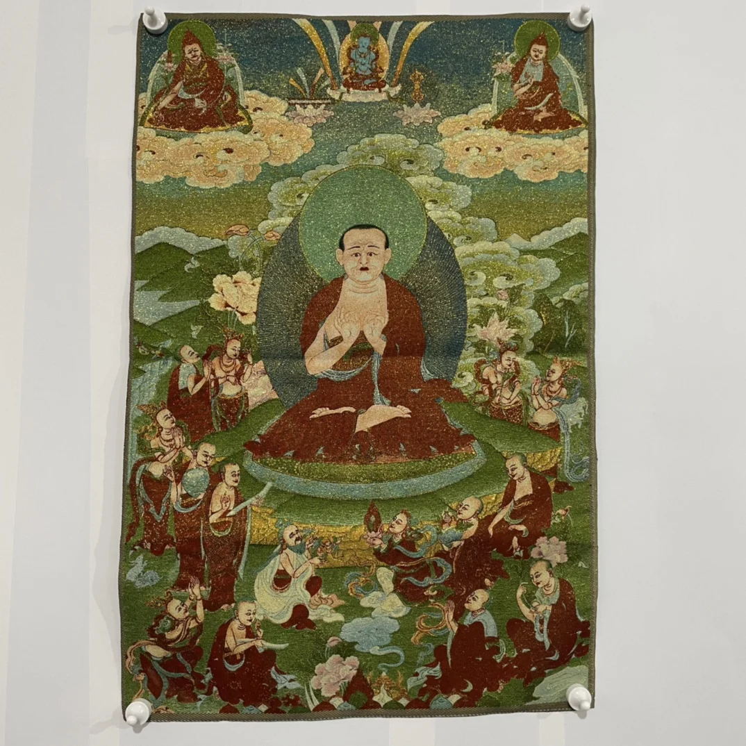 

35"Thangka Embroidery Tibetan Buddhism silk Embroidery Master Buddha Buddhist Teacher Thangka hanging screen Town house