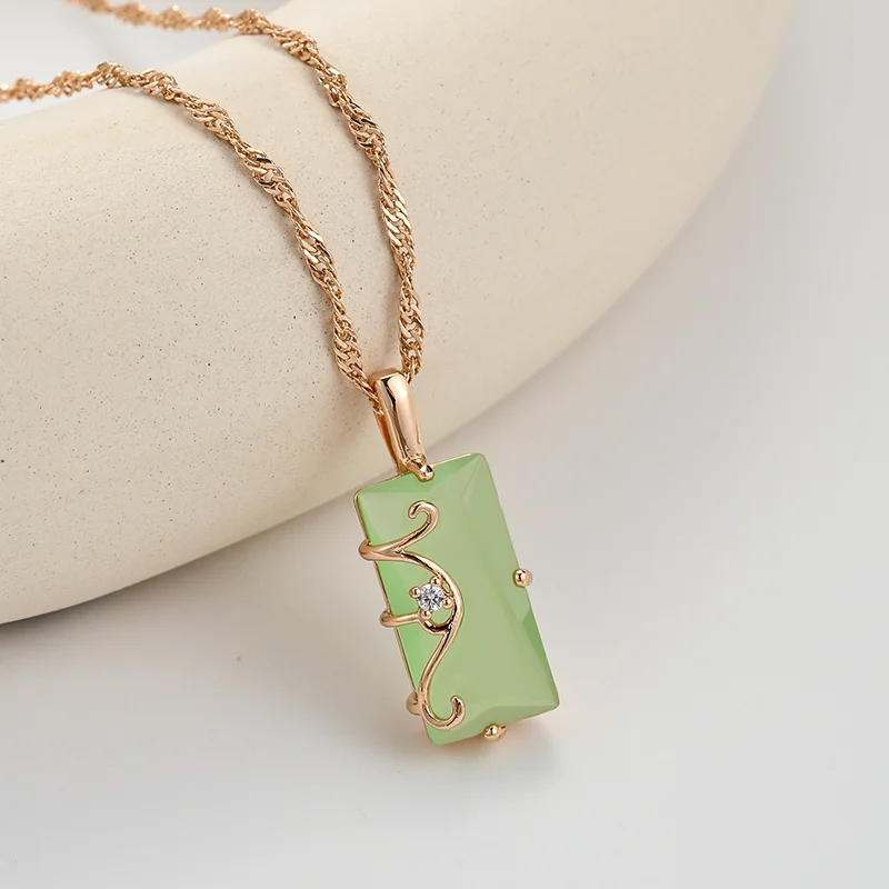 Wbmqda Fog Green Square Stone Pendant And Necklace For Women 585 Rose Gold Color High Quality Daily Party Jewelry Accessories