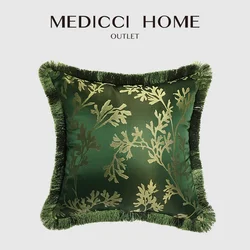 Medicci Home Retro Green Main Tone Decorative Cushion Cover Oriental Art Bamboo Leaves Jacquaard  Pillow Case For Sofa Couch Bed