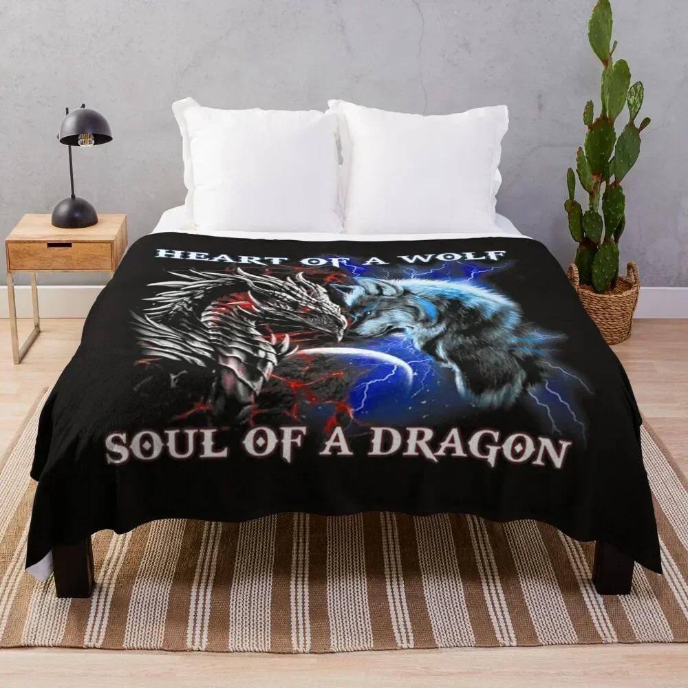 

Heart Of Wolf Soul Of A Dragon - Cool Dragon - Wolf Warrior Throw Blanket Breathable Lightweight Blanket for Adults Kids