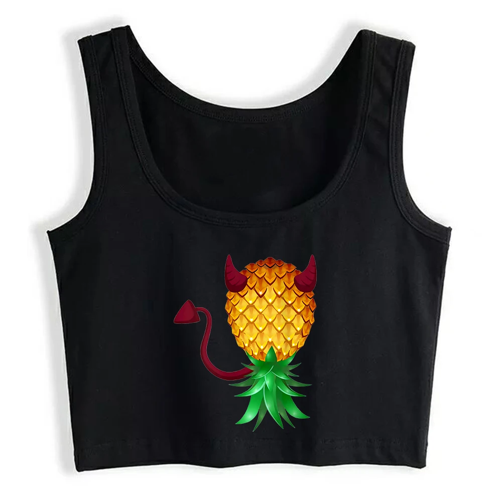 Kopfüber schlechte Ananas Teufel Horn Design Tank Top Swinger verspielte Lifestyle Ernte Top Hotwife BDSM freche Flirt Leibchen