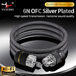 Hi-End AC Power Cable 6N OFC Silver Plated Hifi Audio US/EU Power Cord Pure Copper Power Cable Connection Filter CD Amplifier