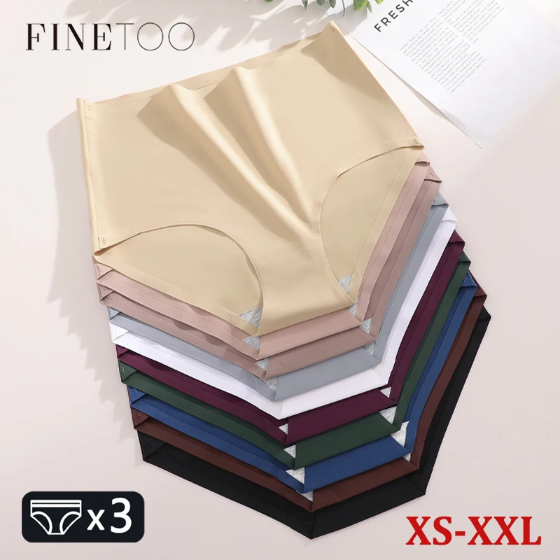 FINETOO 3Pcs Plus Größe Eis Seide Unterwäsche frauen Nahtlose Höschen Sexy High Rise Spurlose Unsichtbare Slips Atmungsaktive Dessous