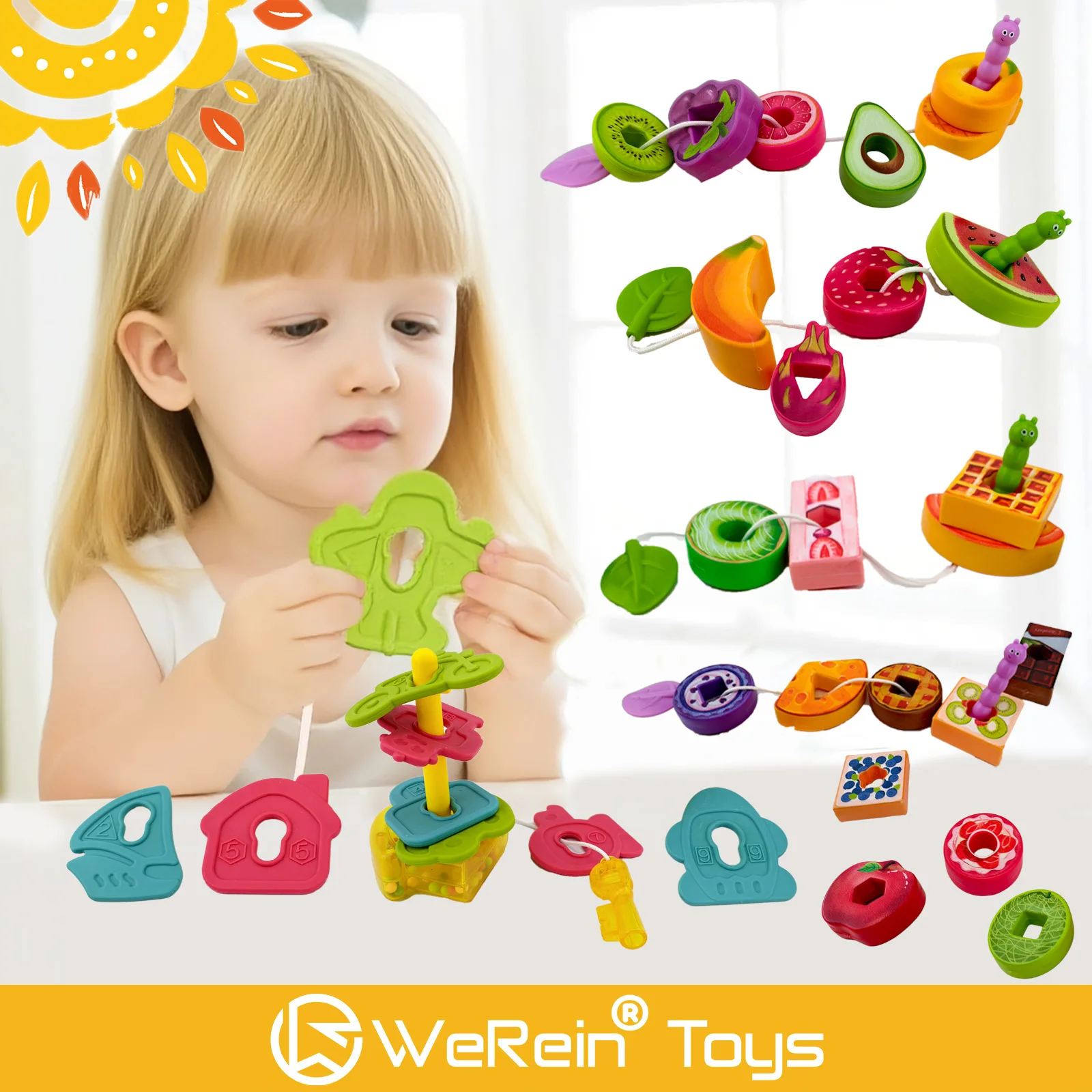 Children's Bead Toy Set - Creative Fruit Food & Traffic Plastic Silicone Material Stringing Educational Plaything