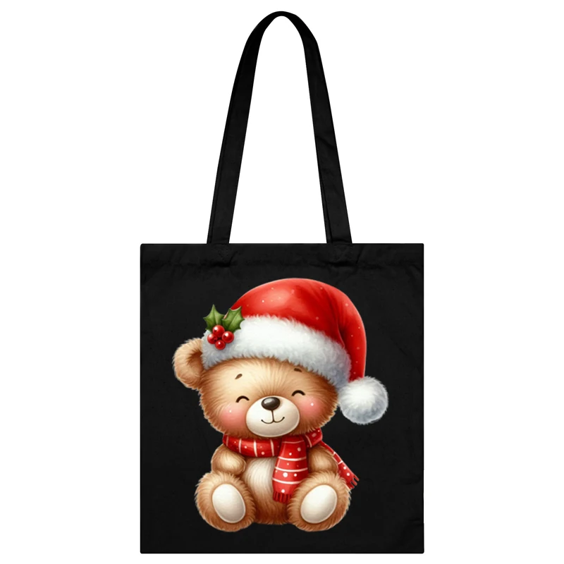 Fashion Christmas Animal Print Canvas Shopping Bag Women Reusable Cartoon Raccoon Hedgehog Owl Elk Fox Student Shoulder Handbag