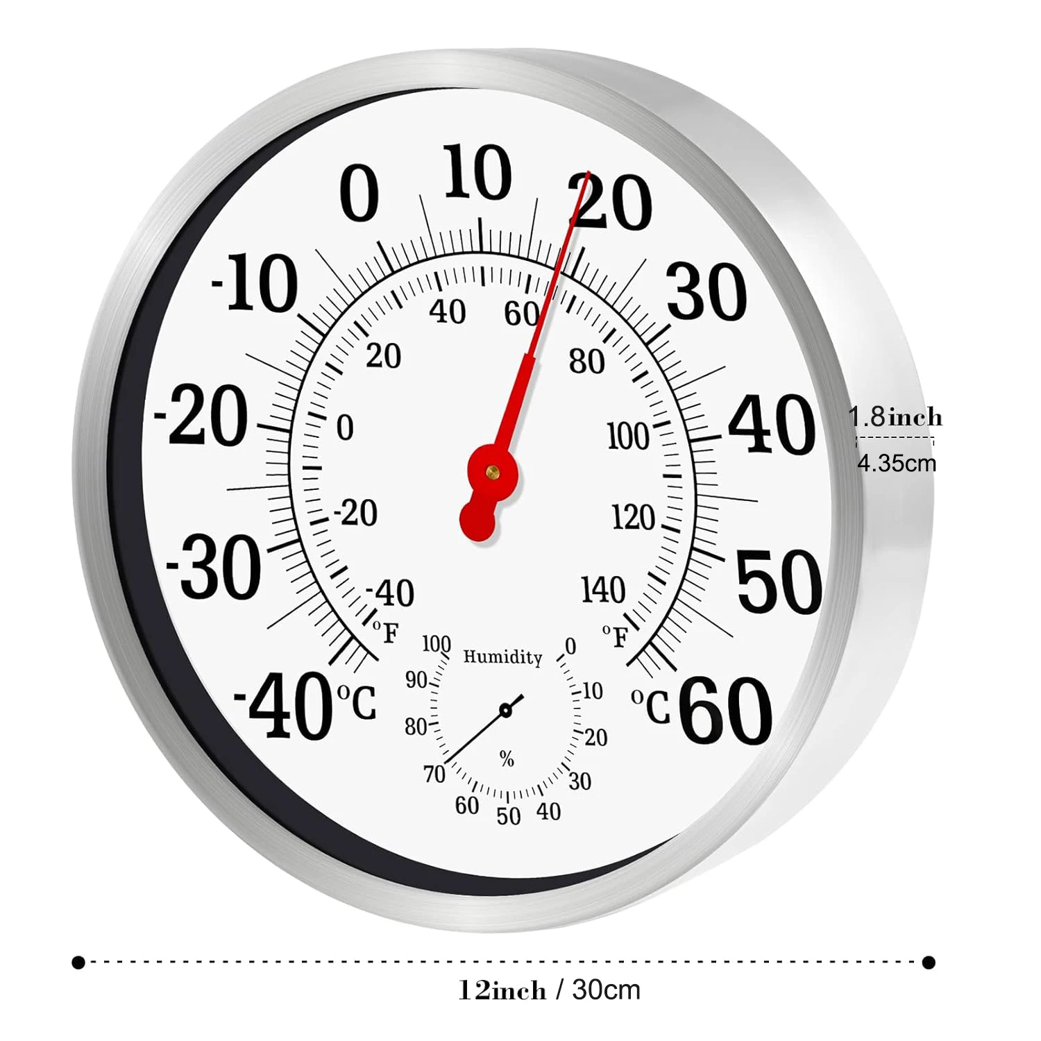 Termômetro interior e exterior e higrômetro, relógio de parede decorativo, medidor de temperatura para casa, jardim, estação meteorológica, 30cm