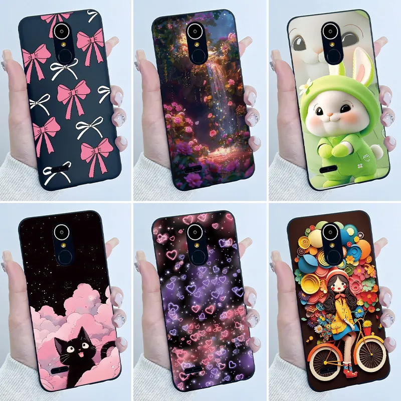 Capa para LG K8 2017 2018 X300 M200 X240 X210 Luxuosa e Divertida com Coelho Fofo, Ultra Fina em TPU Preto, Capa de Silicone Macia para Celular