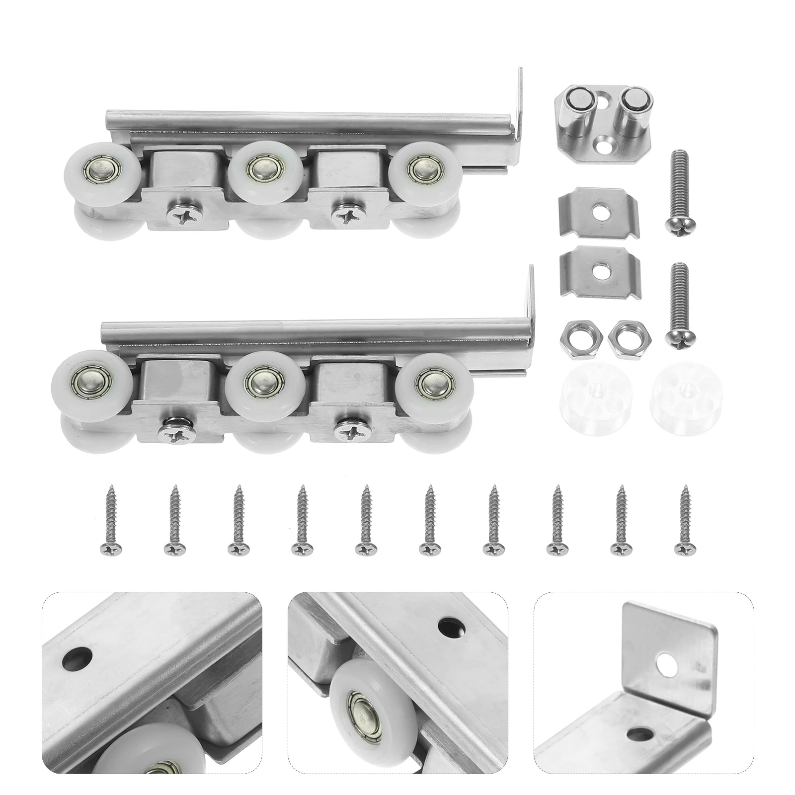 

1Pc Track Roller Barn Door Track System Door Accessories Hanging 6 Wheels Sliding Track Roller (Silver Dark Blue)