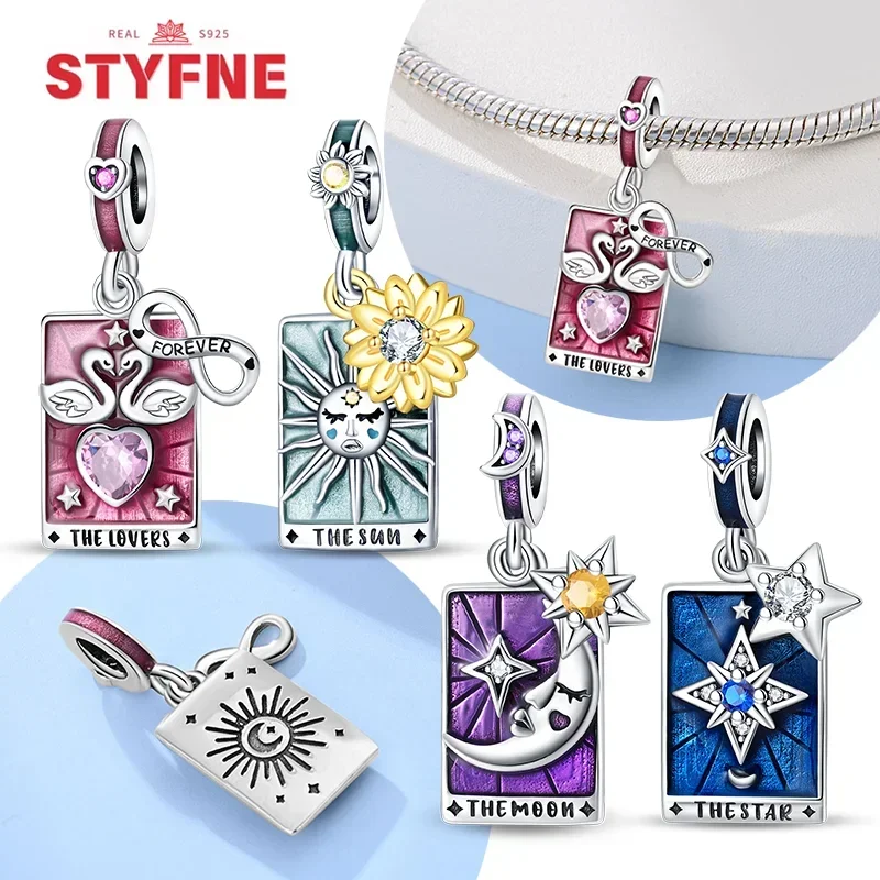 Sterling Silver Classic Sun Moon Stars Magic Tarot Charms Pendants for Women Fit  Original Bracelets DIY Fine Jewelry Gifts