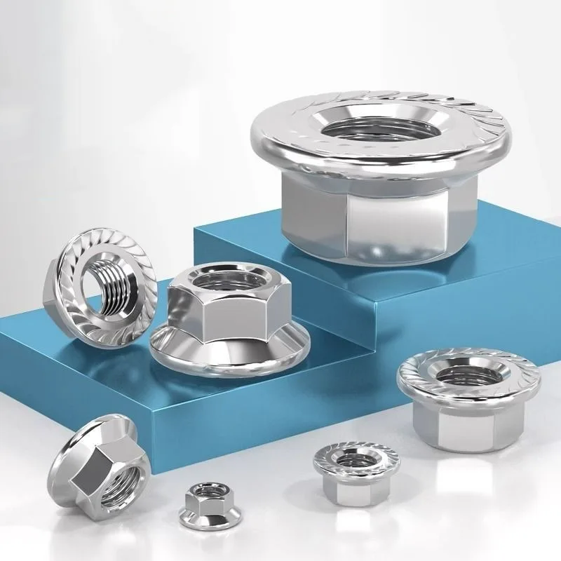 Porca de bloqueio de flange porca de aço inoxidável cabeça hexagonal serrilhada spinlock aperto porcas de bloqueio ferragem m3 m4 m5 m6 m8 m10 m12